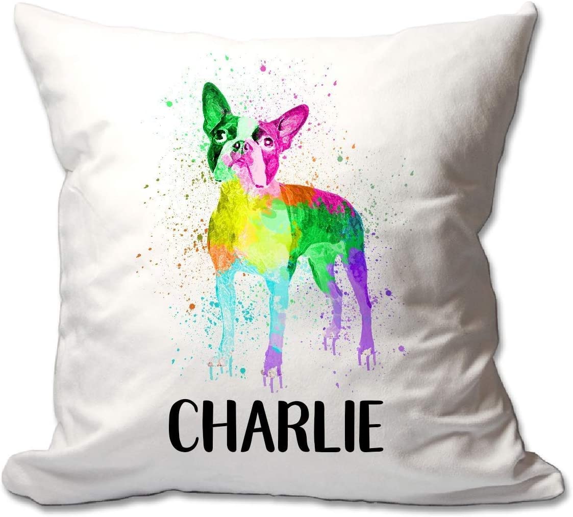 Personalized Watercolor Boston Terrier Throw Pillow  - Cover Only OR Cover with Insert