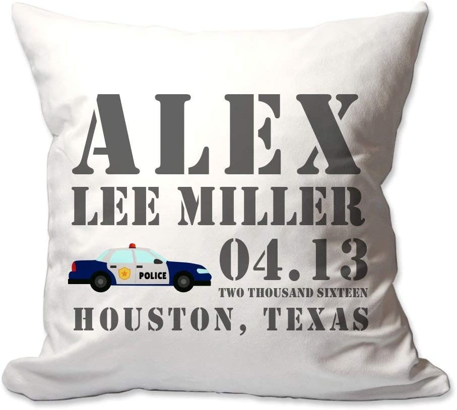 Police Car Baby Birth Announcement Throw Pillow -Personalized  - Cover Only OR Cover with Insert