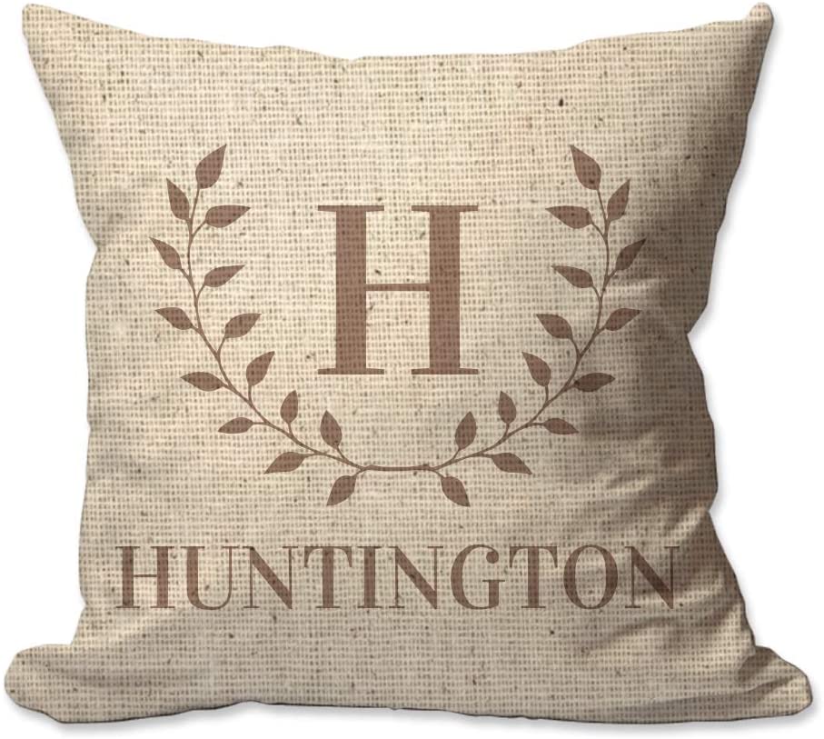 Name and Initial Throw Pillow with Laurel Wreath