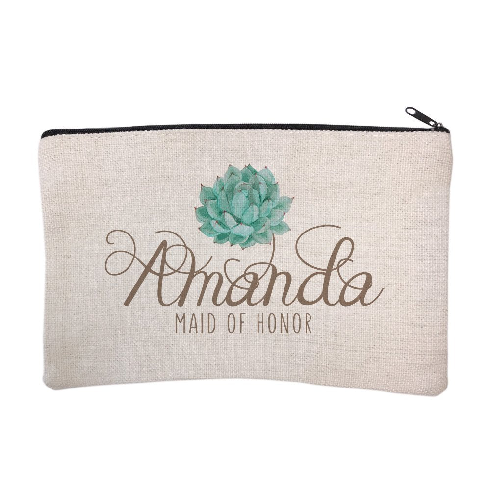 Personalized Succulent Bridal Party Maid of Honor Cosmetic Bag