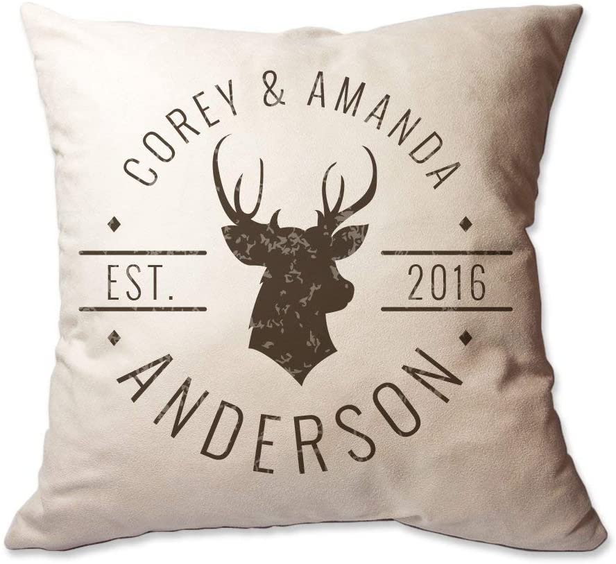 Personalized Stag Head with Couples Names Throw Pillow  - Cover Only OR Cover with Insert