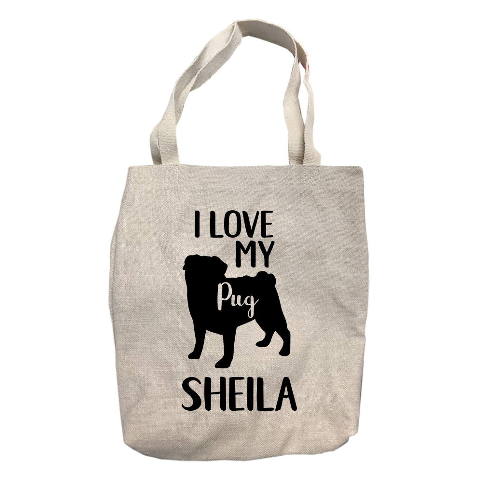 Personalized I Love My Pug Tote Bag
