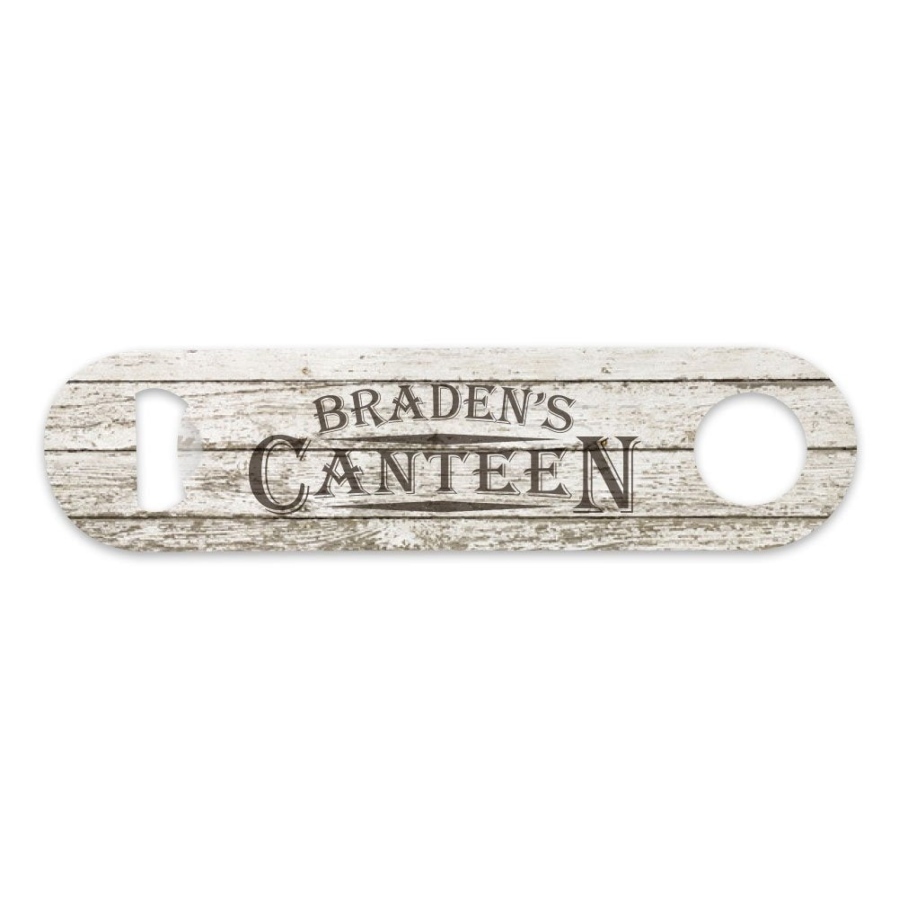 Personalized Whitewash Rustic Wood Canteen Bottle Opener