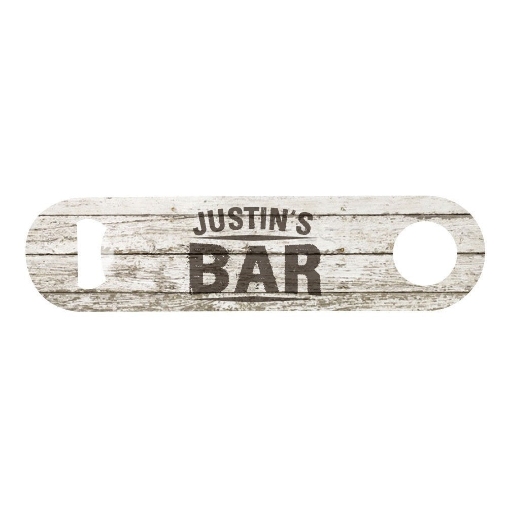 Personalized Stainless Steel Metal Bar Style Whitewash Rustic Wood Bar Bottle Opener