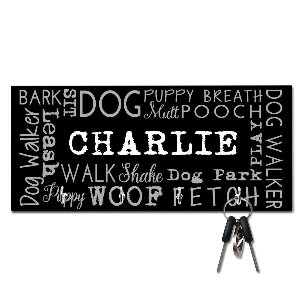 Personalized Dog Walker Word Collage Key and Leash Hanger