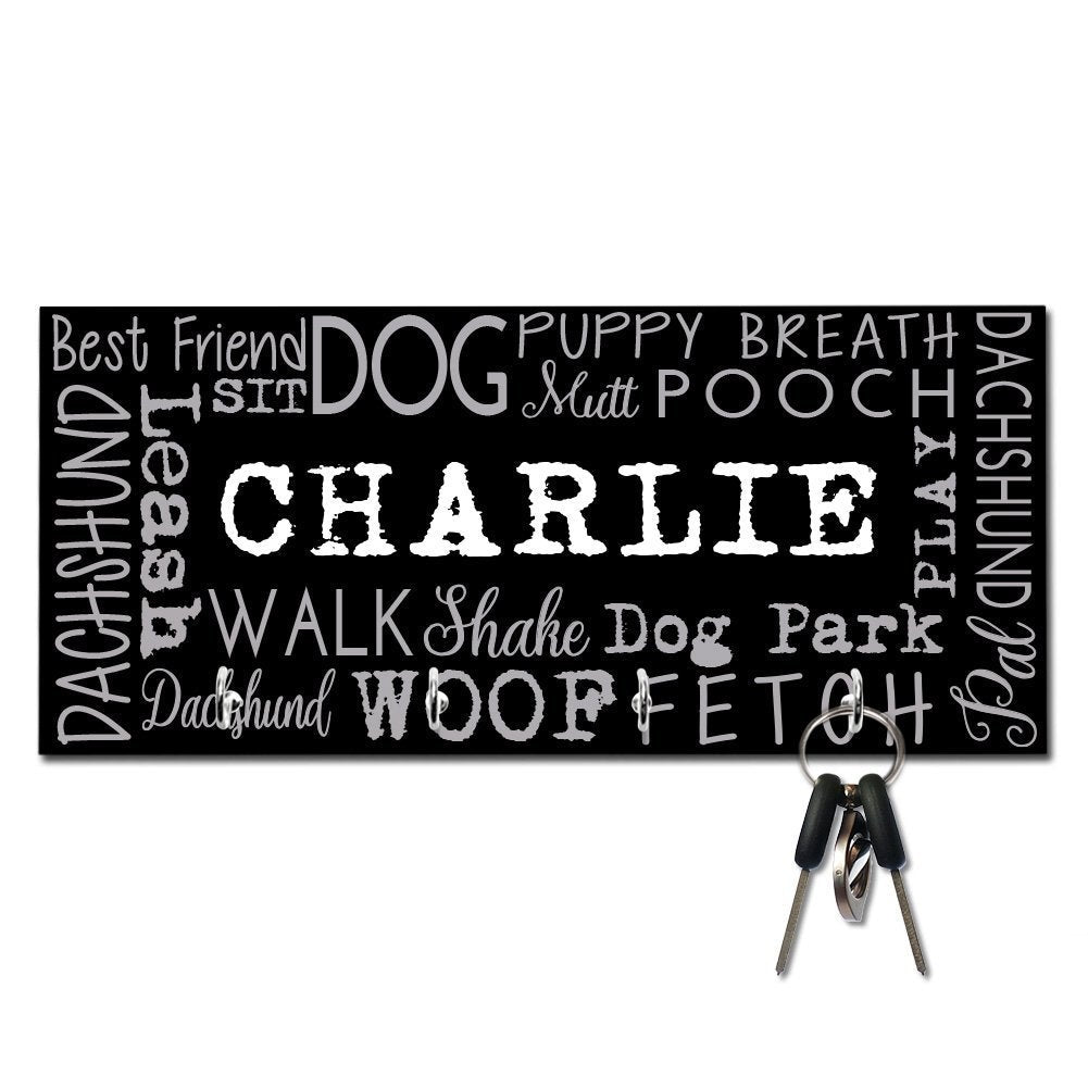 Personalized Dachshund Word Collage Key and Leash Hanger