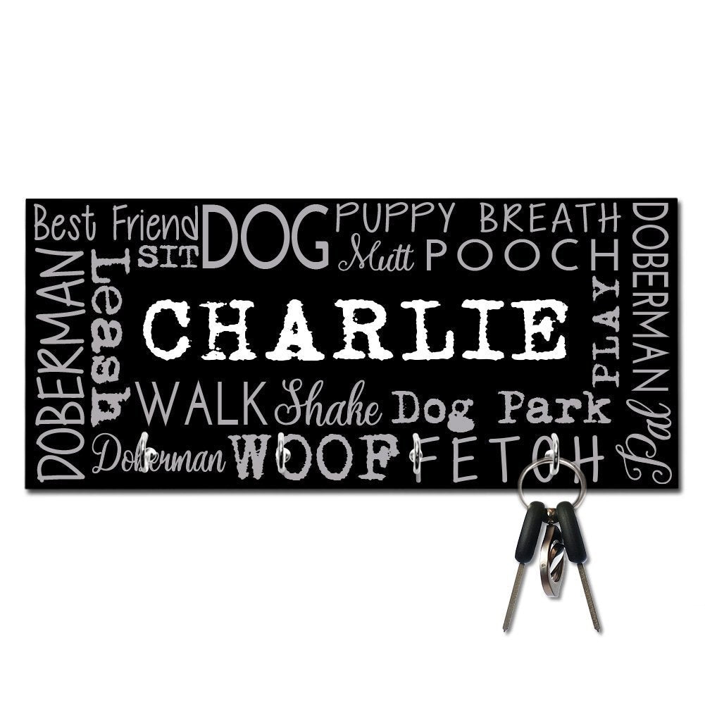 Personalized Doberman Word Collage Key and Leash Hanger