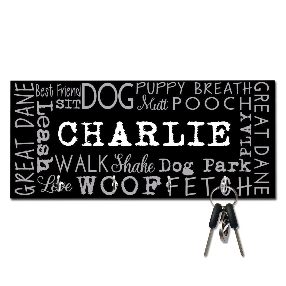 Personalized Golden Retriever Word Collage Key and Leash Hanger