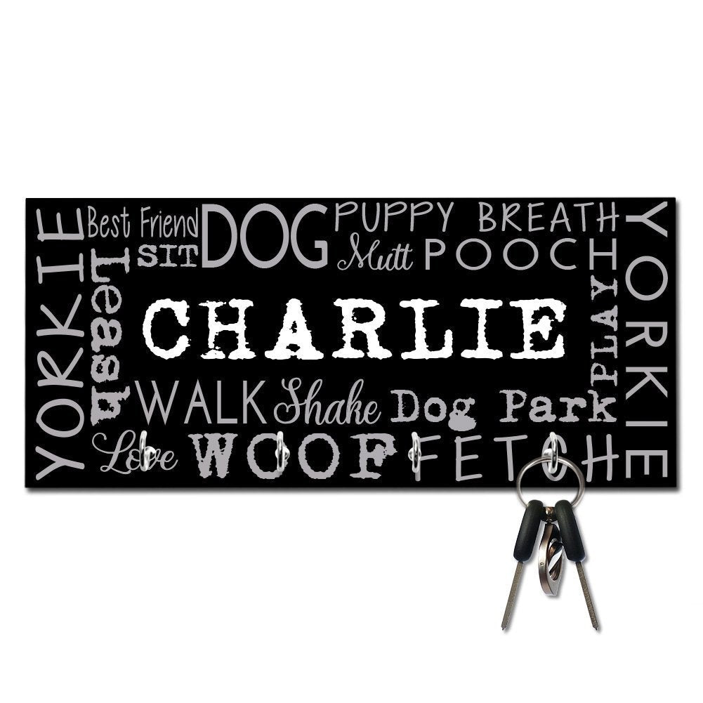 Personalized Yorkie Word Collage Key and Leash Hanger
