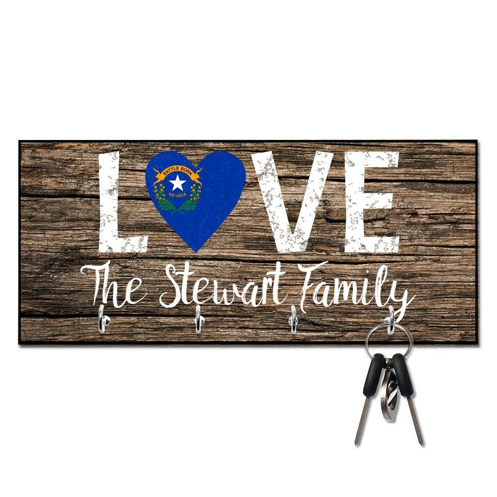 Personalized Love Nevada State Flag Key Hanger