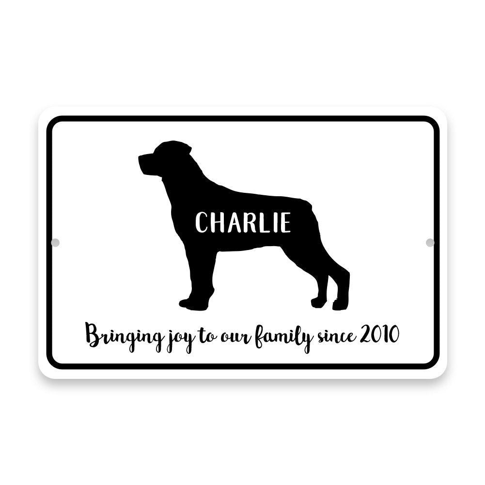 Personalized Rottweiler Bringing Joy to Our Lives Metal Room Sign