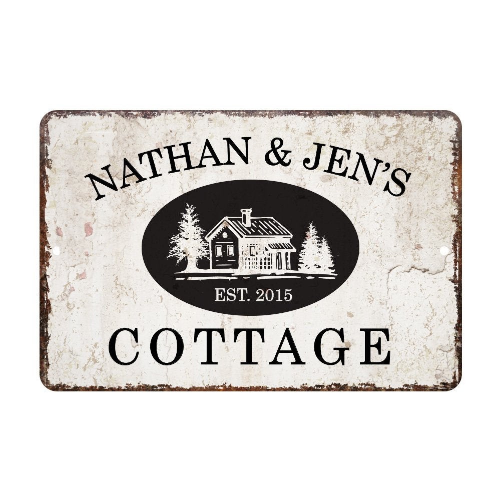 Personalized Vintage Distressed Look Cottage Metal Room Sign