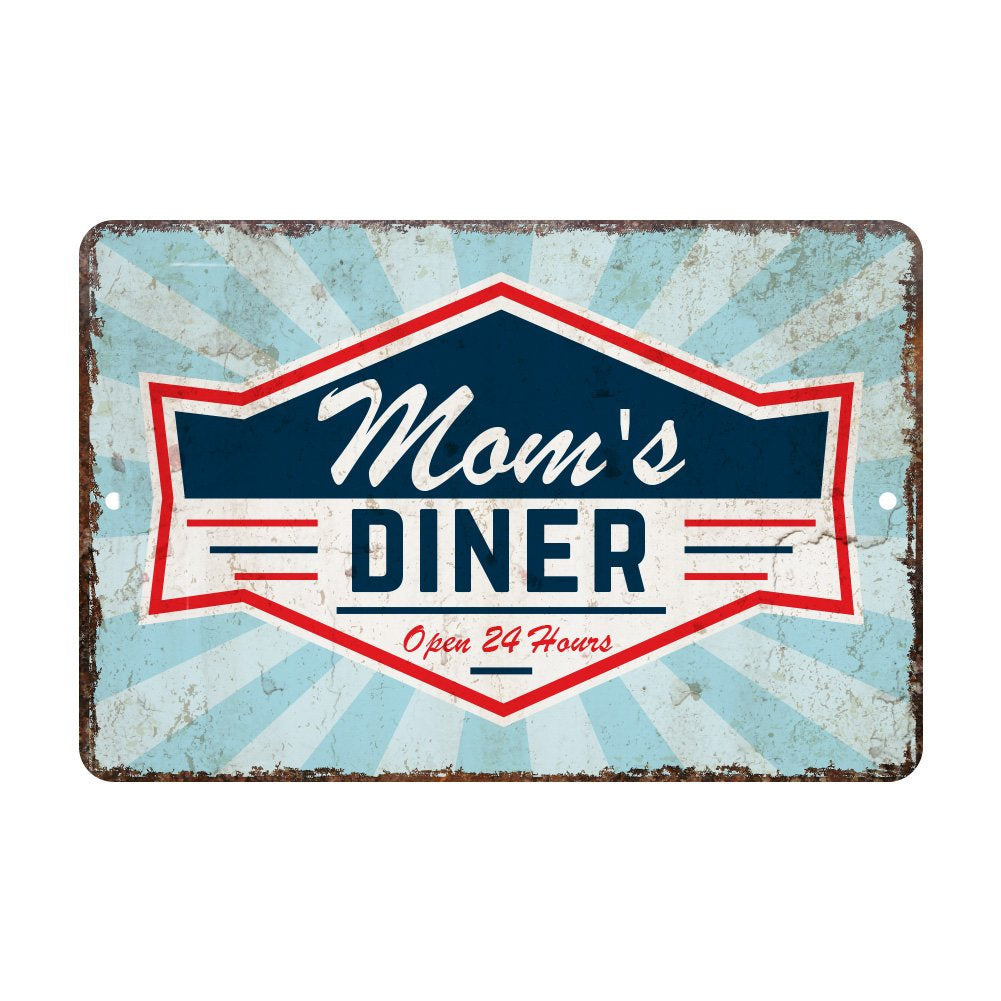 Personalized Vintage Distressed Look Diner Open 24 Hours Metal Room Sign
