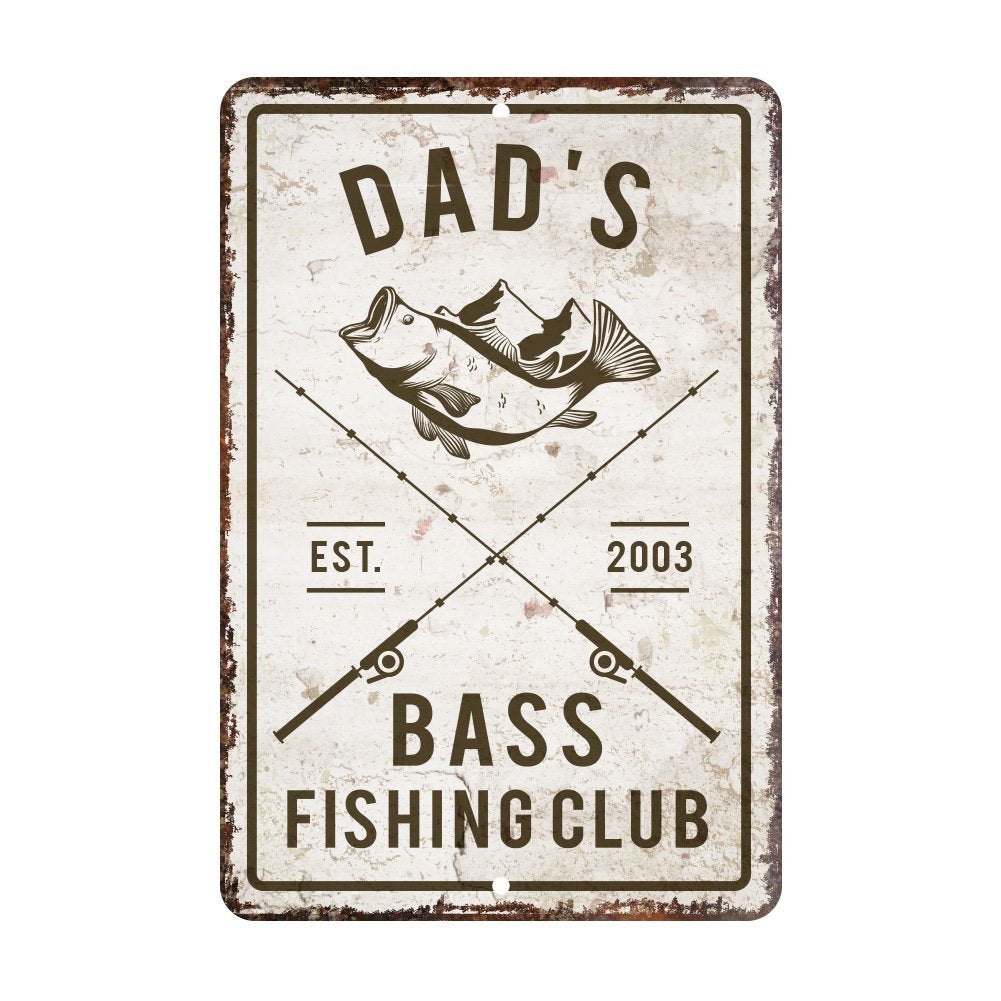 Personalized Vintage Distressed Look Bass Fishing Club Metal Room Sign