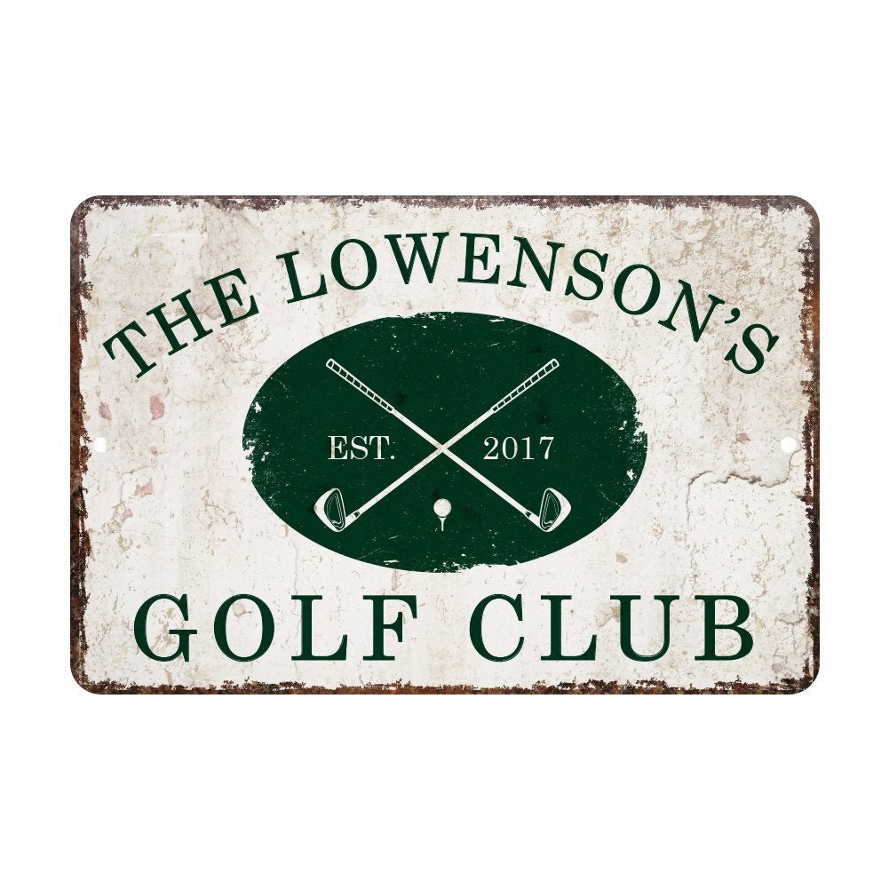 Personalized Vintage Distressed Look Golf Club Metal Room Sign