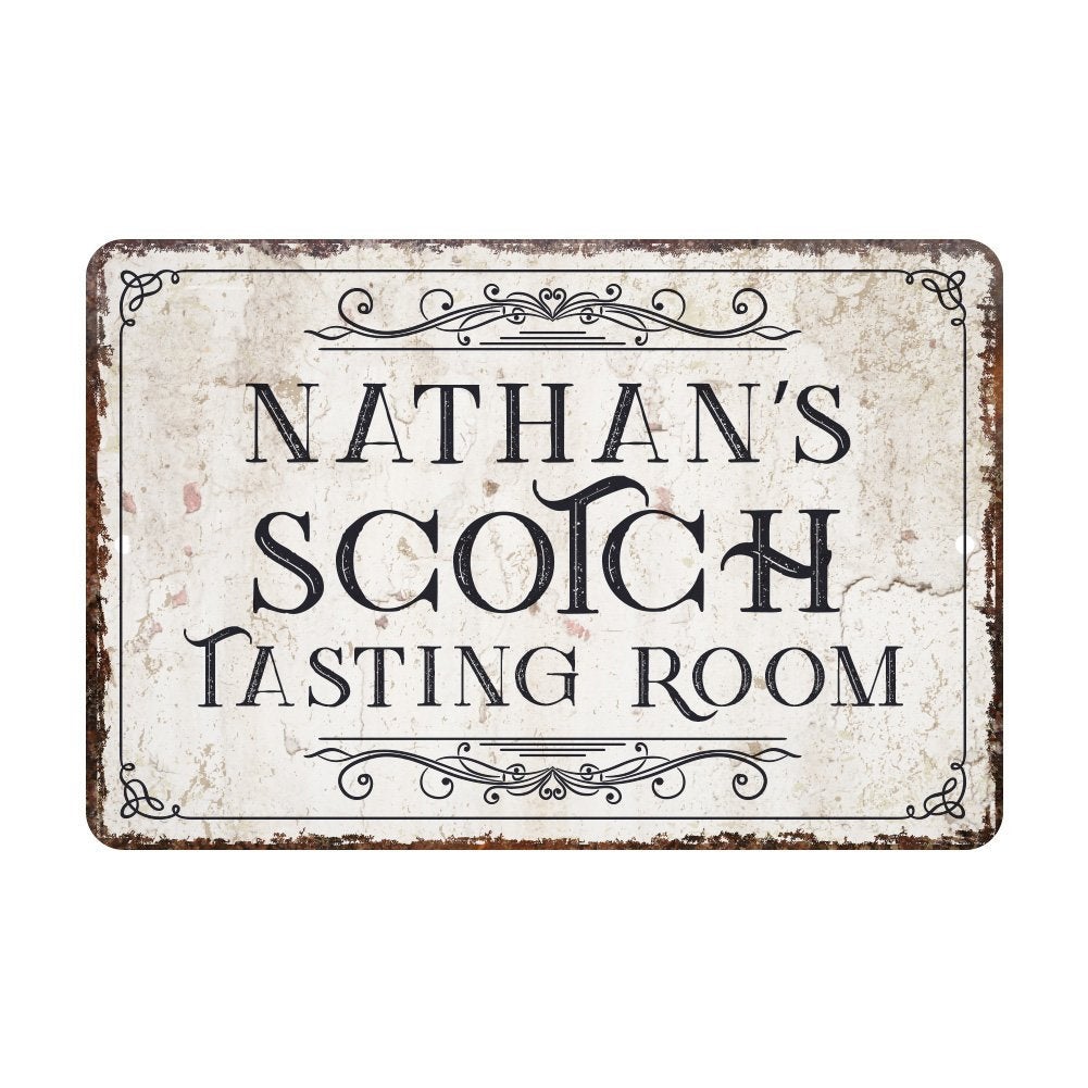 Personalized Vintage Distressed Look Scotch Tasting Room Metal Sign