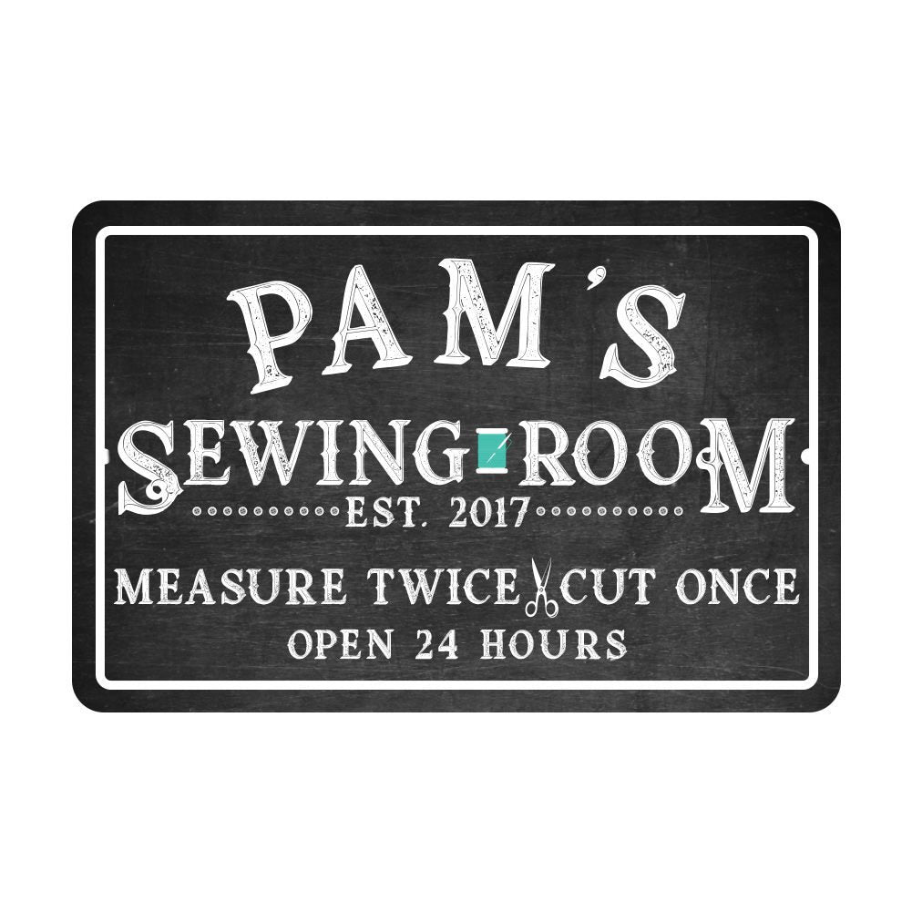 Personalized Sewing Room Chalkboard Look Metal Room Sign