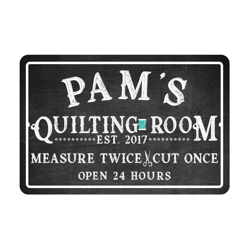 Personalized Quilting Room Chalkboard Look Metal Room Sign