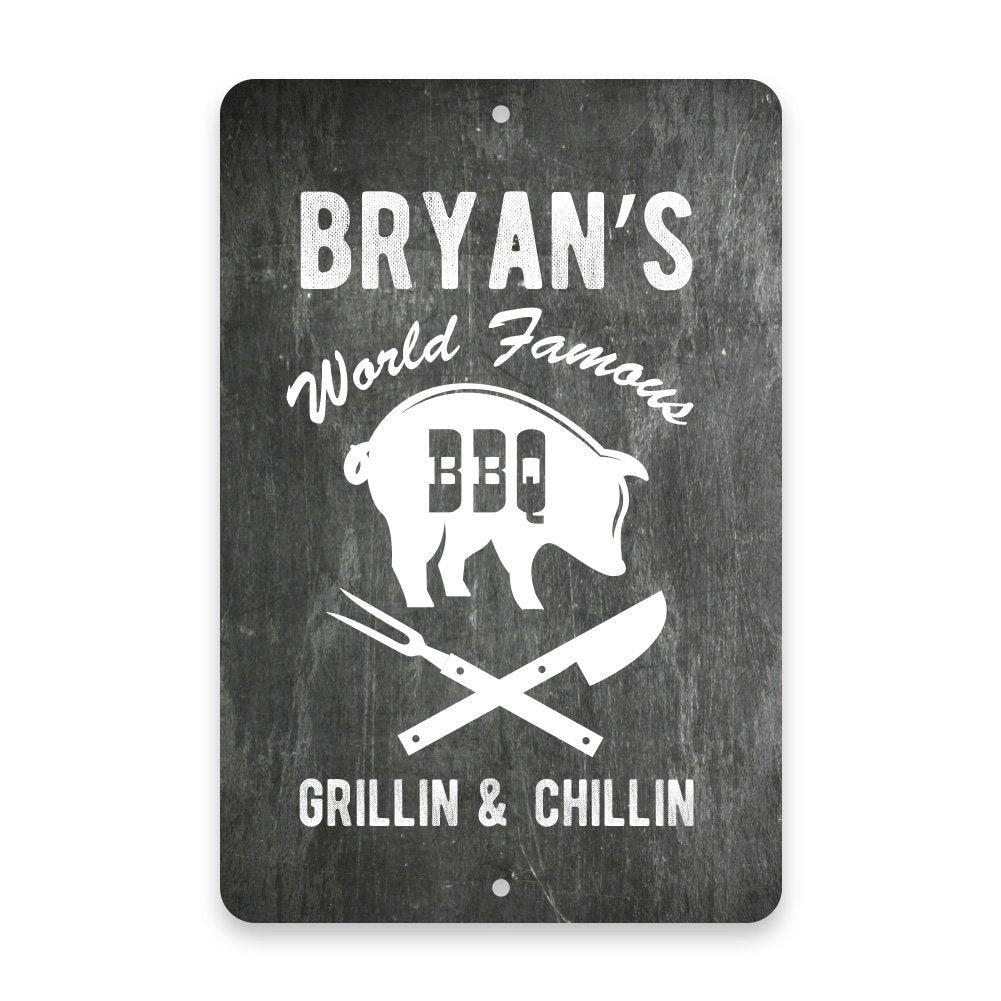 Personalized Chalkboard World Famous BBQ Metal Room Sign