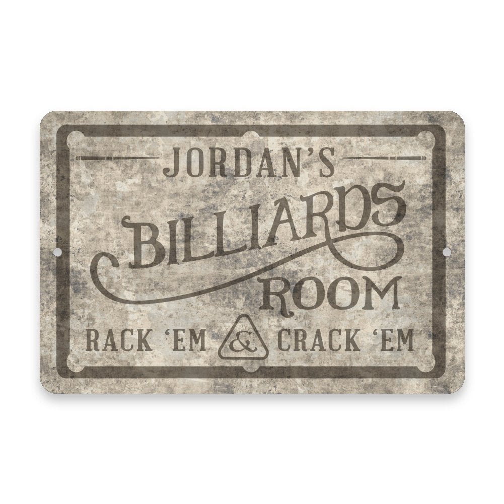 Personalized Concrete Grunge Billiards Room Metal Room Sign