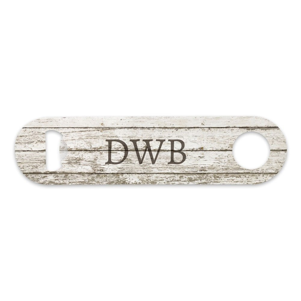 Personalized Whitewash Rustic Wood Block Monogram Bottle Opener