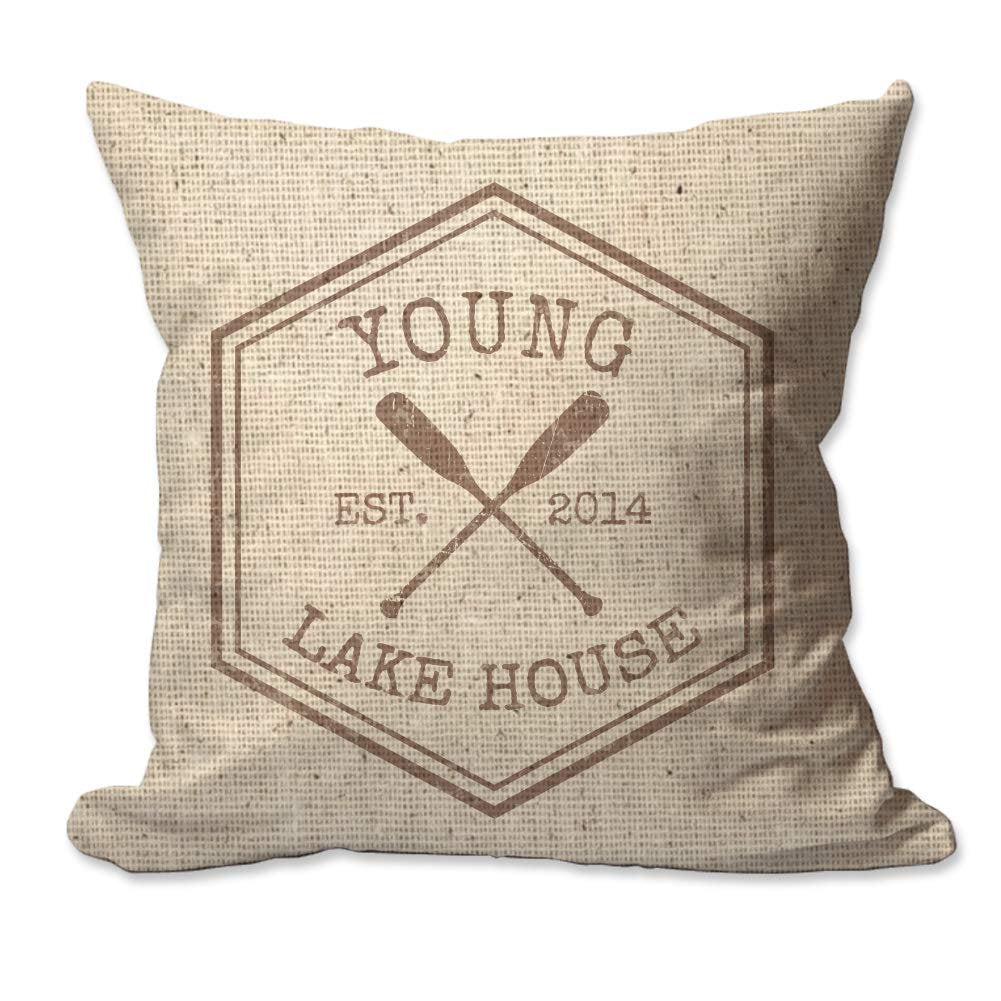 Personalized Crossed Oars Lake House Textured Linen Throw Pillow  - Cover Only OR Cover with Insert