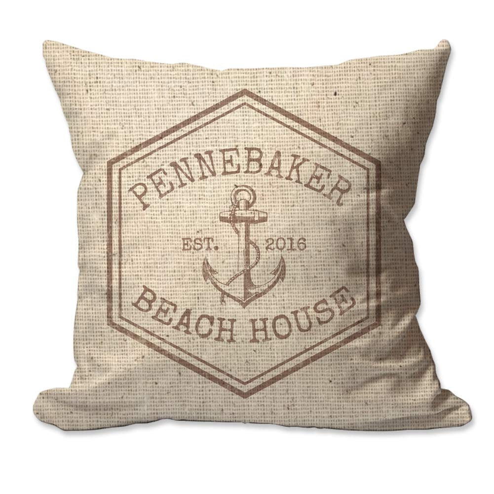 Personalized Nautical Anchor Beach House Textured Linen Throw Pillow  - Cover Only OR Cover with Insert