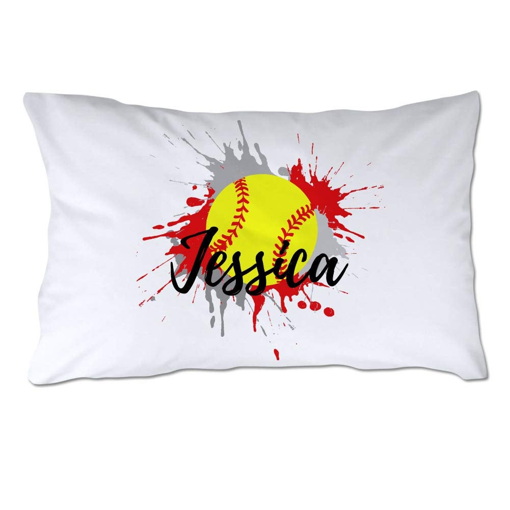 Personalized Softball Pillowcase with Red Splash