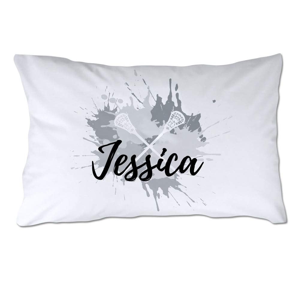 Personalized Girls Lacrosse Pillowcase with Gray Splash