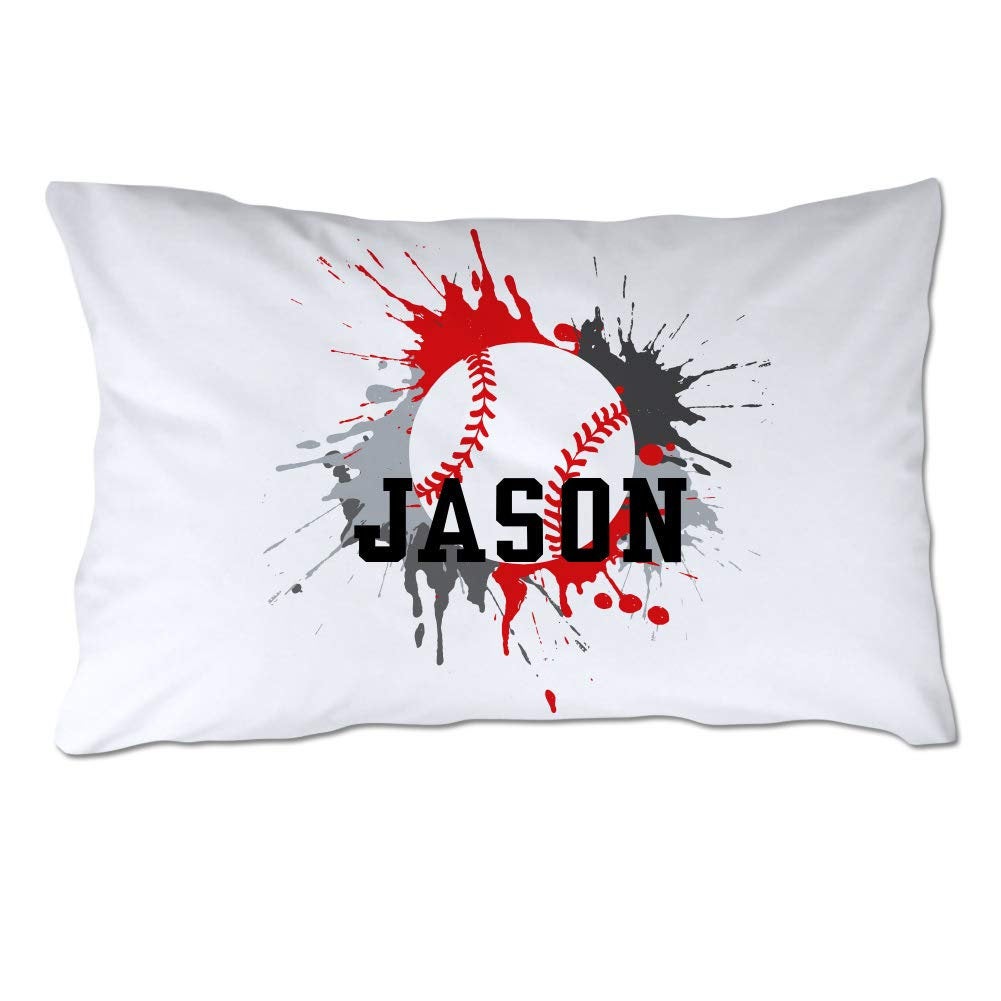 Personalized Baseball Pillowcase with Gray and Red Splash