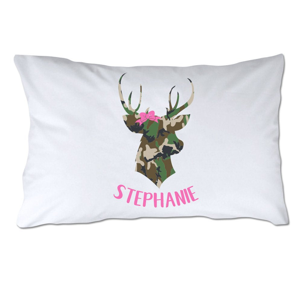Personalized Camo Stag Head with Bow Pillowcase