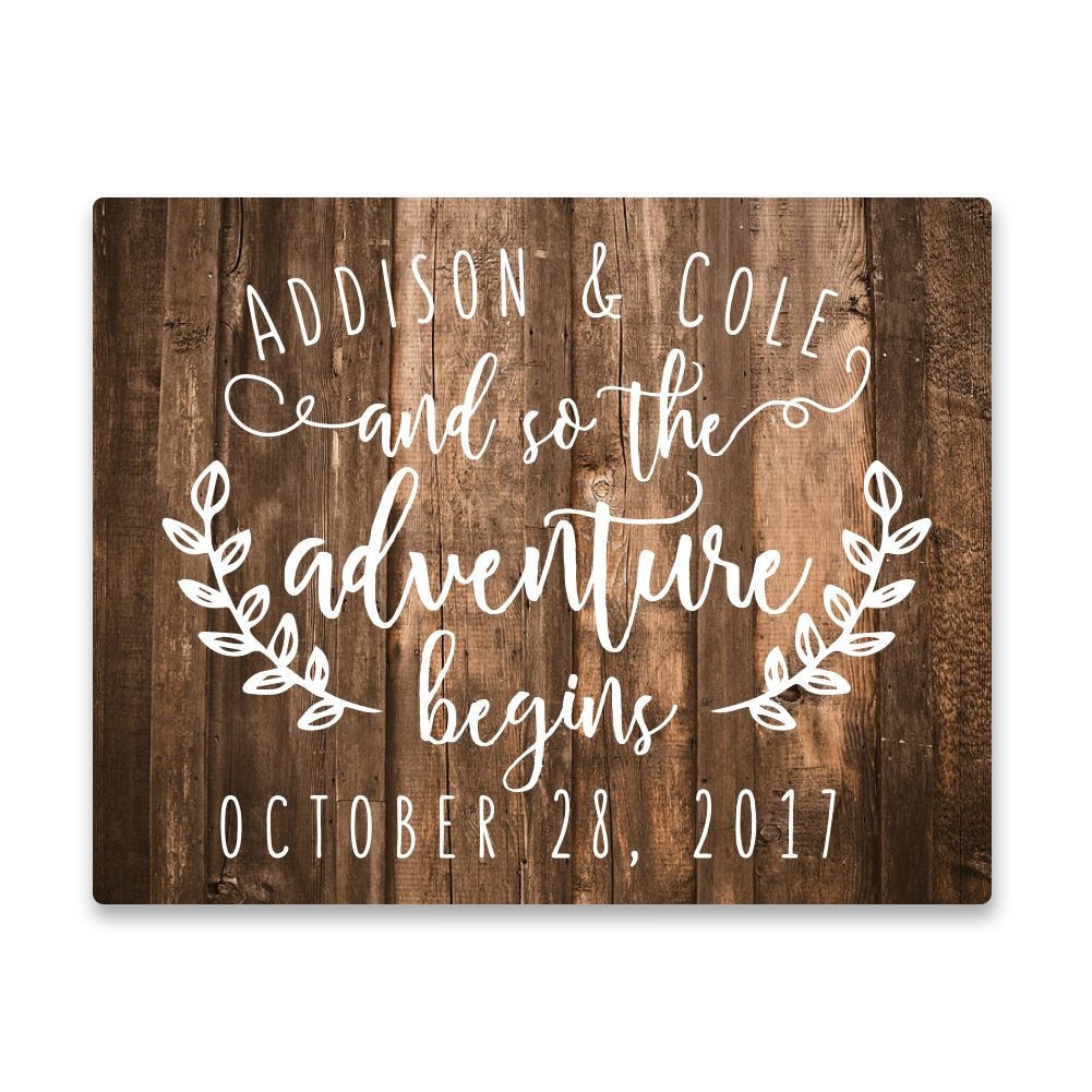 Personalized Newlywed And So The Adventure Begins Aluminum Metal Wall Art