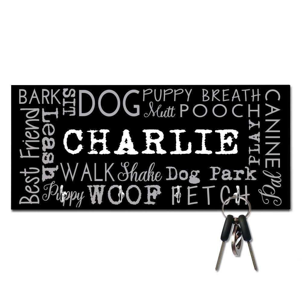 Personalized Dog Word Collage Key and Leash Hanger