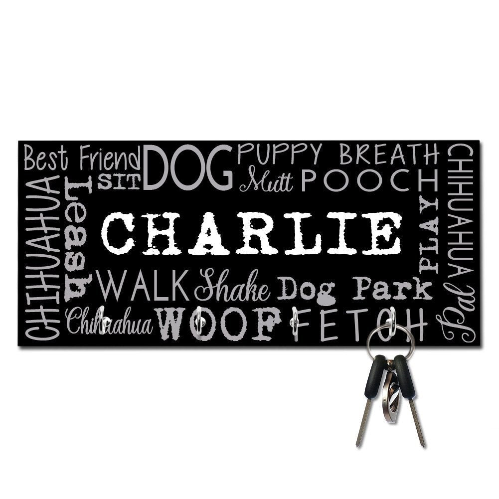 Personalized Chihuahua Word Collage Key and Leash Hanger