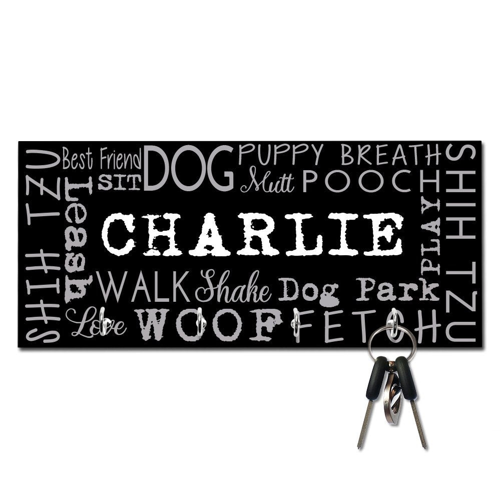 Personalized Shih Tzu Word Collage Key and Leash Hanger