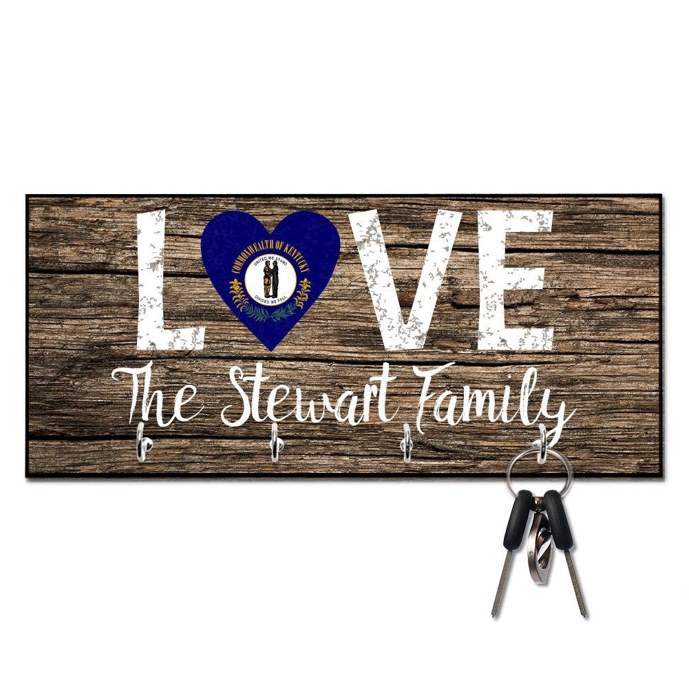 Personalized Love Kentucky State Flag Key Hanger