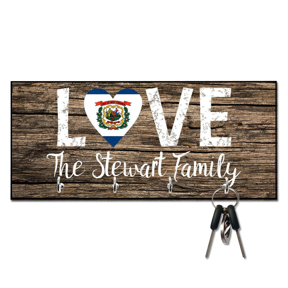 Personalized Love West Virginia State Flag Key Hanger