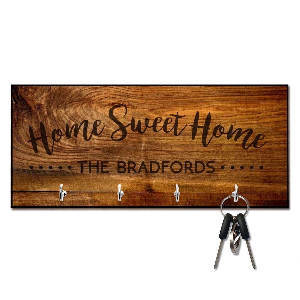 Personalized Rich Wood Look Home Sweet Home Key Hanger