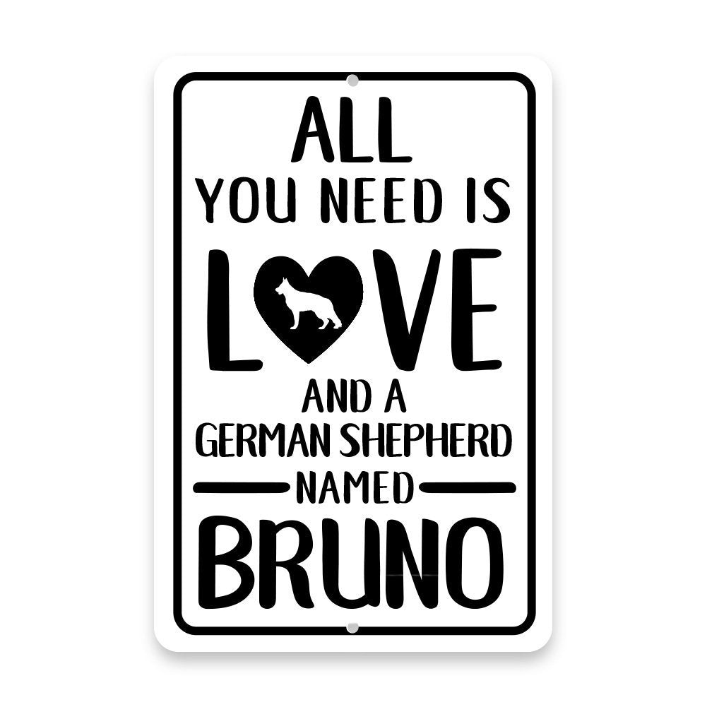 Personalized All You Need is Love and a German Shepherd Metal Room Sign