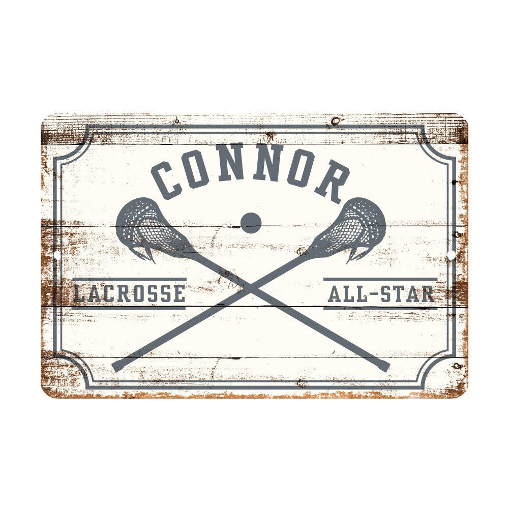 Personalized Boys Lacrosse All Star Metal Wall Decor - Aluminum All Star Boys Lacrosse Sign with Boys Lacrosse Sticks