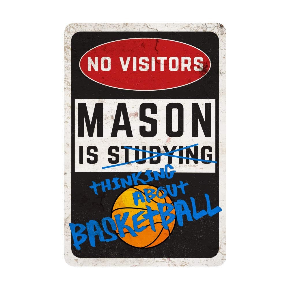 Personalized Basketball Room Sign - No Visitors, Studying, Thinking About Basketball Wall Decor Metal Door Sign