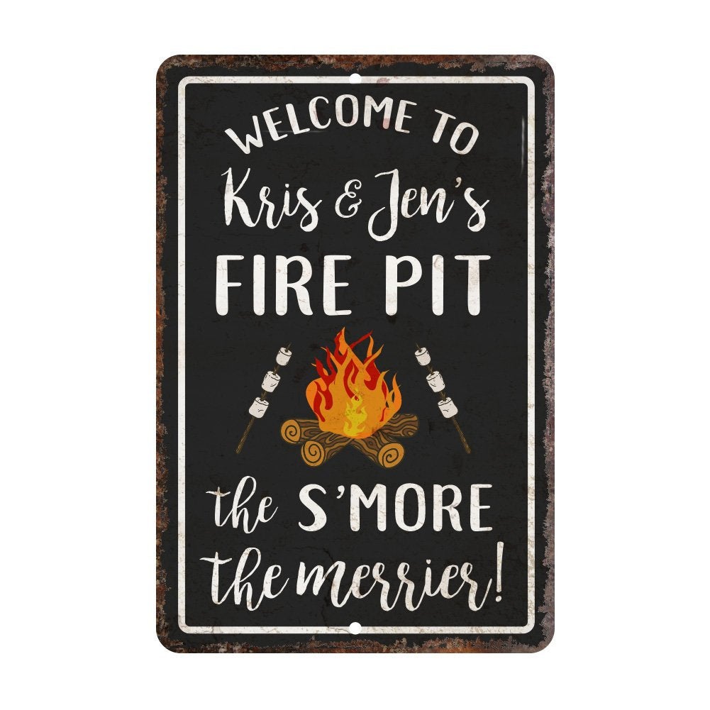 Personalized Vintage Distressed Look Fire Pit S'More The Merrier Metal Room Sign