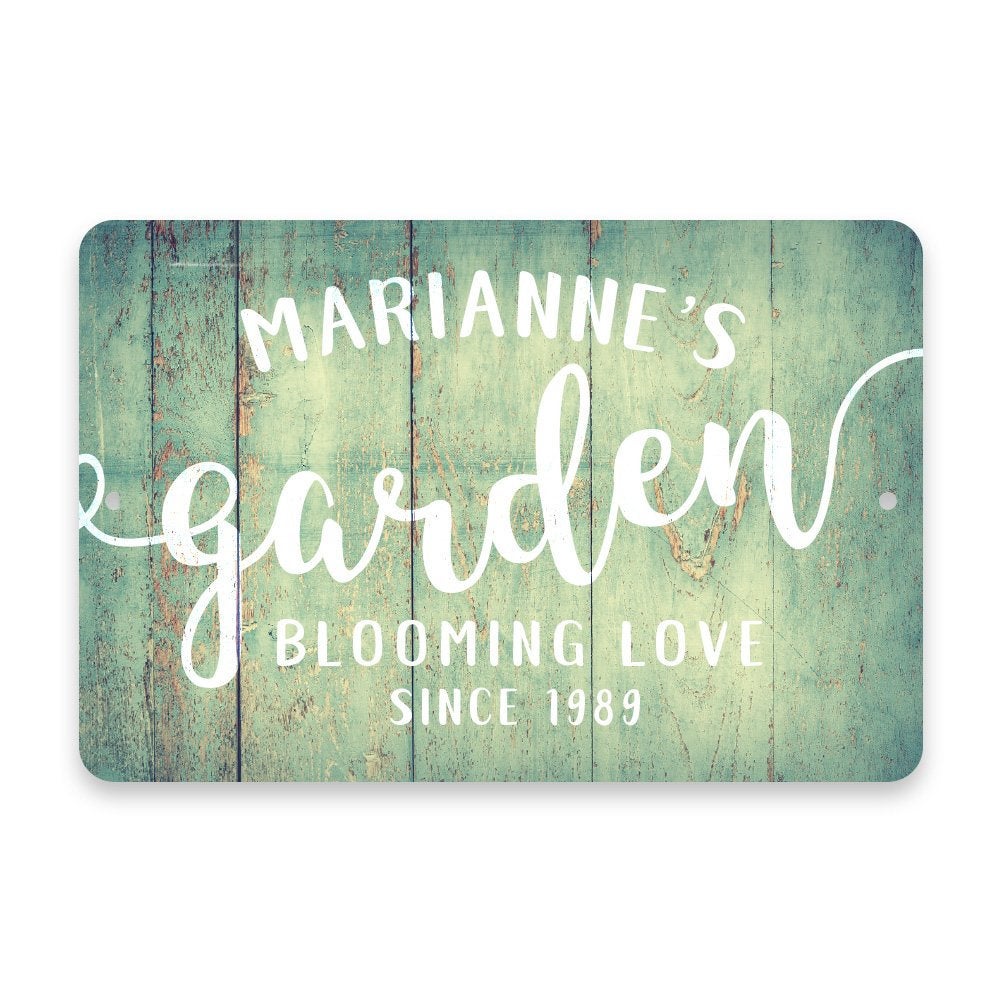 Personalized Mint Rustic Garden Blooming Love Metal Room Sign