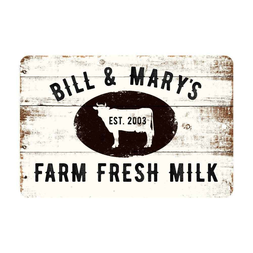 Personalized Farm Fresh Milk Rustic Barnwood Look Metal Sign