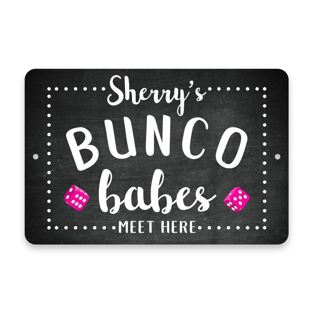Personalized Chalkboard Bunco Babes Meet Here Metal Room Sign