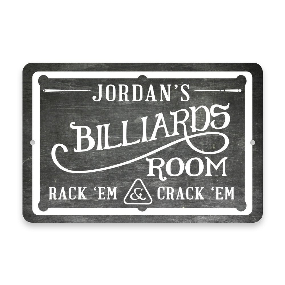 Personalized Chalkboard Billiards Room Metal Room Sign