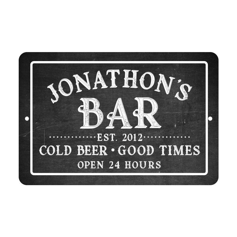 Personalized Chalkboard Bar Cold Beer Good Times Metal Room Sign