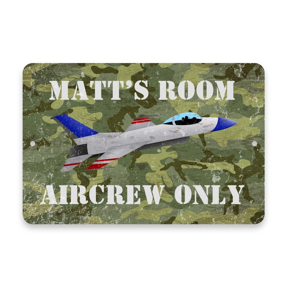 Personalized Camo Aircrew Only Fighter Jet Metal Room Sign