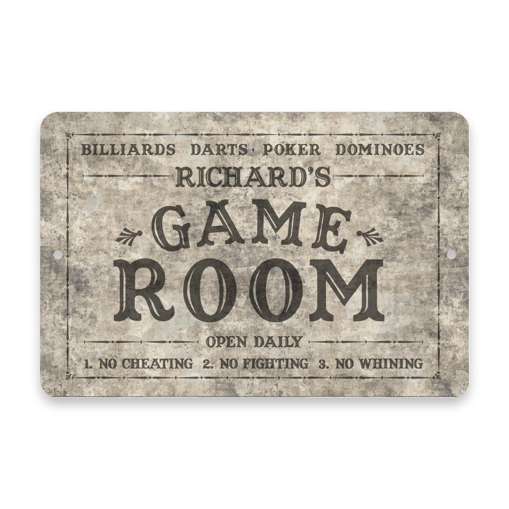 Personalized Concrete Grunge Game Room Metal Room Sign