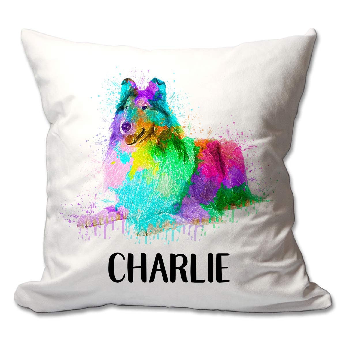 Personalized Watercolor Collie Throw Pillow  - Cover Only OR Cover with Insert